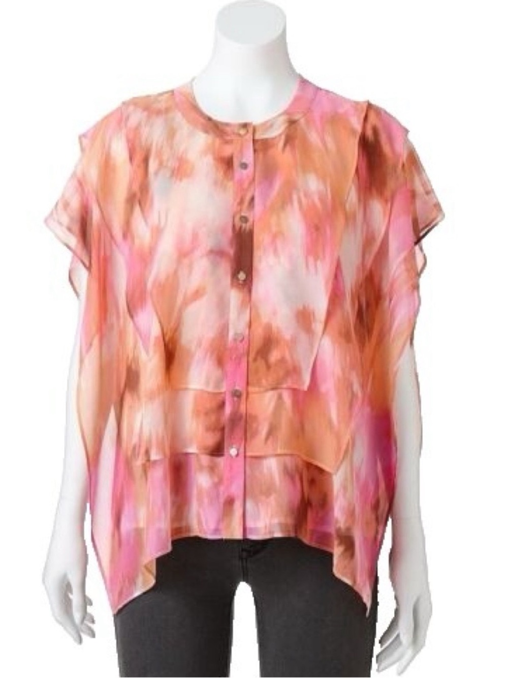 Jennifer Lopez branded pink watercolor sleeveless blouse featuring a flowy, M